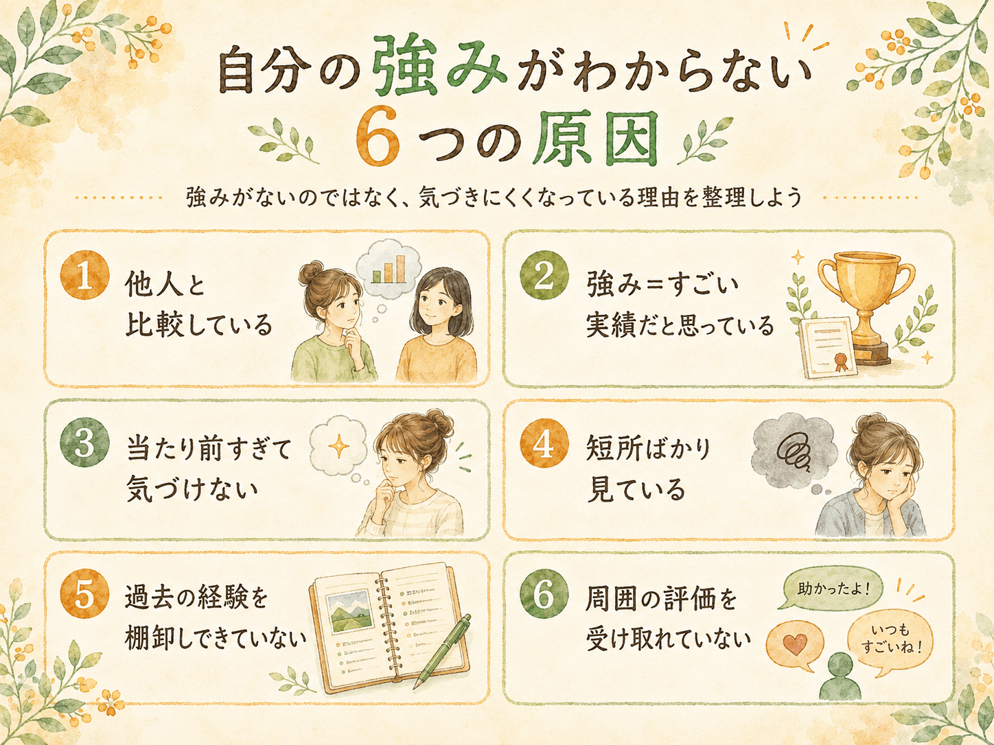 自分の強みがわからない原因は大きく6つある