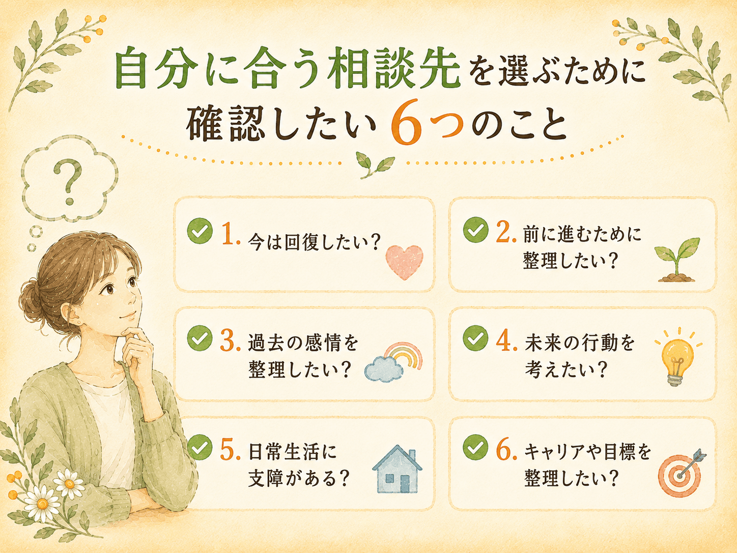 自分に合う相談先を選ぶために確認したい6つのこと