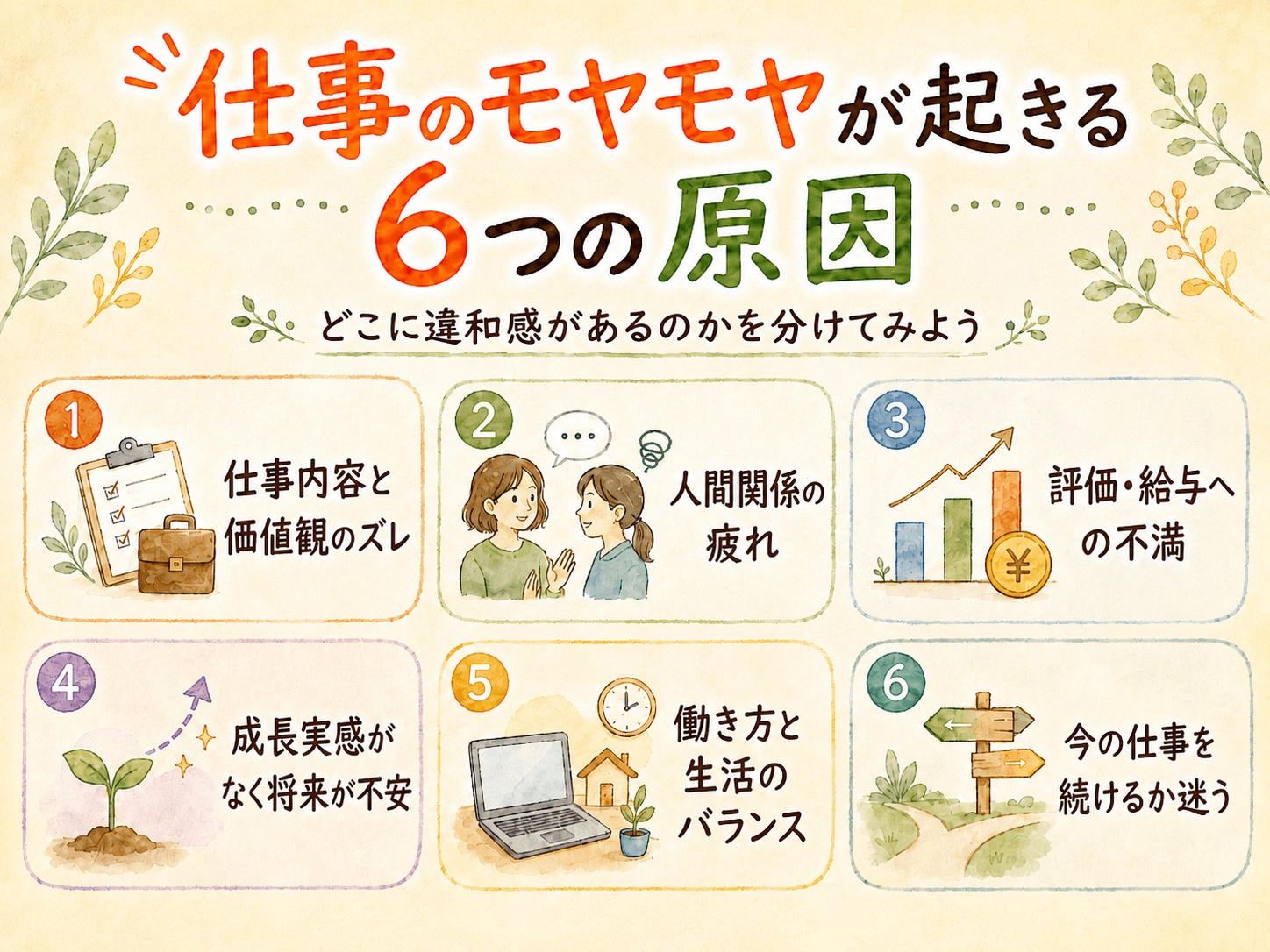 仕事のモヤモヤが起きる6つの原因とよくある悩み